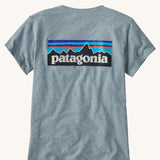  Patagonia Women's P-6 Logo Responsibili-Tee Thermal Blue on a plain background showing the back view