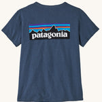  Patagonia Women's P-6 Logo Responsibili-Tee Utility Blue on a plain background showing back view