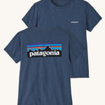  Patagonia Women's P-6 Logo Responsibili-Tee Utility Blue on a plain background showing both front and back