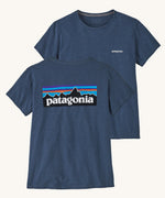  Patagonia Women's P-6 Logo Responsibili-Tee Utility Blue on a plain background showing both front and back