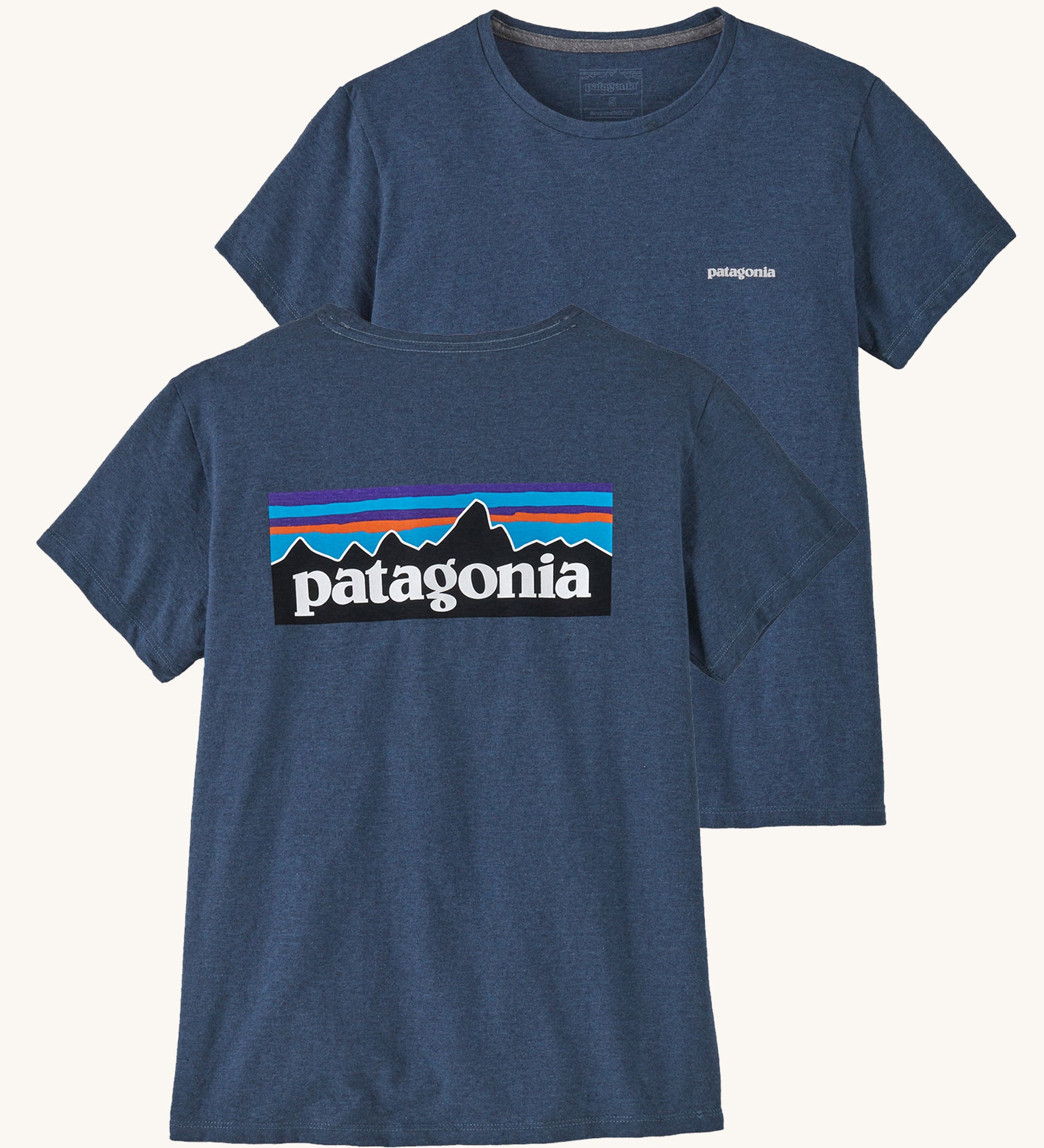  Patagonia Women's P-6 Logo Responsibili-Tee Utility Blue on a plain background showing both front and back
