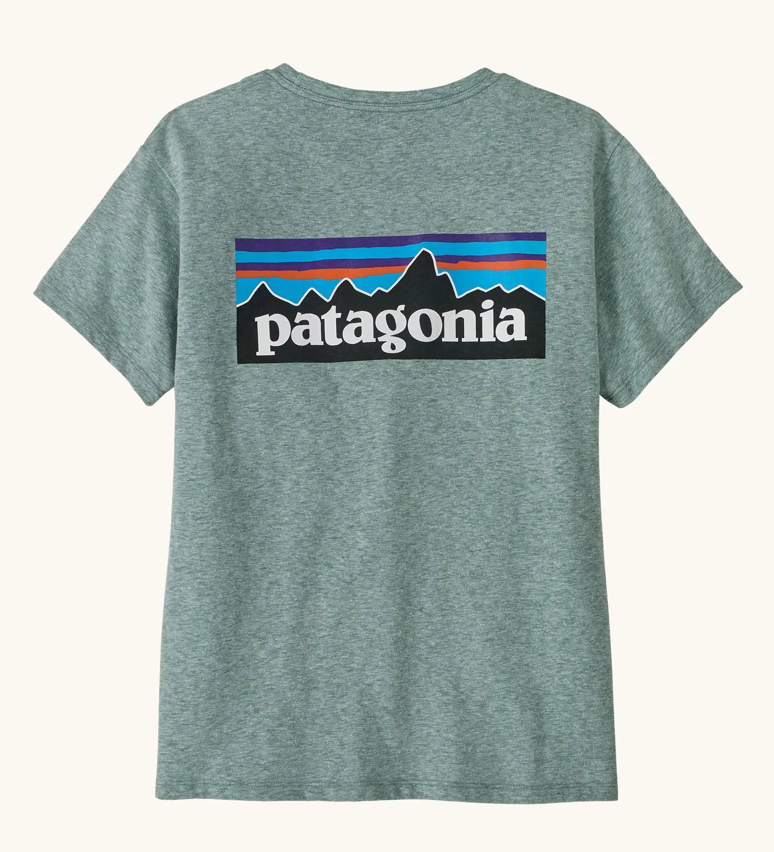 Back of the Patagonia women's P-6 logo responsibili-tee in blue sage.