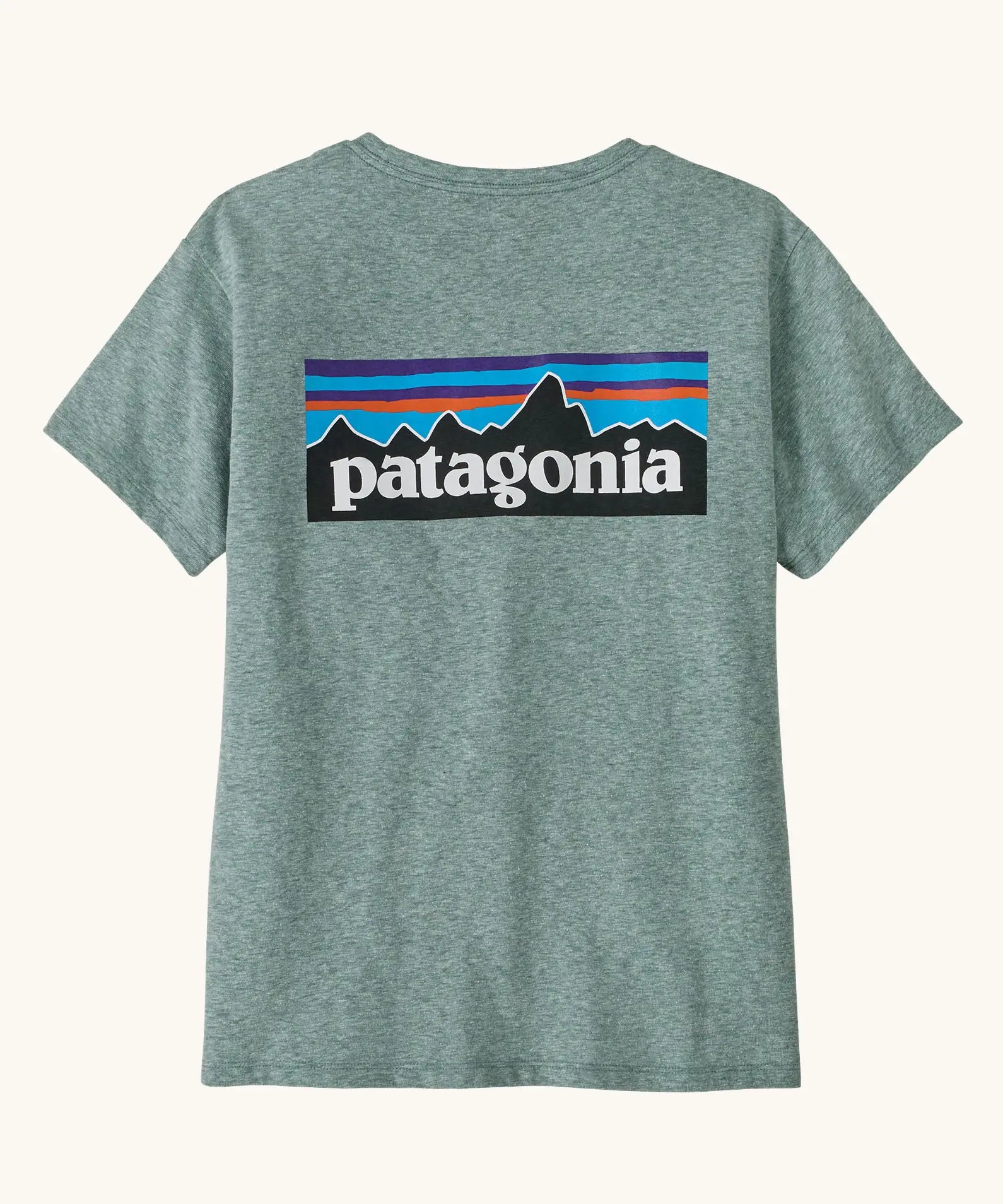 Back of the Patagonia women's P-6 logo responsibili-tee in blue sage.