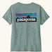 Back of the Patagonia women's P-6 logo responsibili-tee in blue sage.