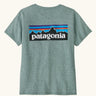 Back of the Patagonia women's P-6 logo responsibili-tee in blue sage.