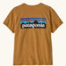 Back of Patagonia women's P-6 logo responsibili-tee short sleeved t-shirt in dried mango yellow. 