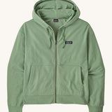 Patagonia women's Anhya hoody. A pastel green lightweight jacket available at Babipur. Features a full length zip, a logo patch stitched on the left chest, a easy access pockets and a drawstring around the hood for size adjustments.  