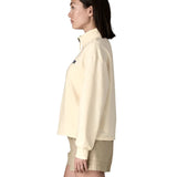 Side of woman wearing Patagonia's Women's Ahnya Pullover. Pullover has a relaxed fit and sits at the hips