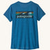Patagonia women's capilene aquatic blue x-dye t-shirt with boardshort logo across the back.