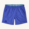Patagonia women's baggies shorts in blue on a cream background.