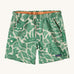 Patagonia women's baggies shorts with a retro green leaf design on a cream background.