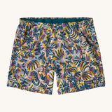 patagonia womens baggies shorts in a wild botanist and tidal teal design on a cream background.