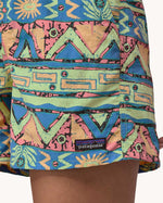 A close up of the Patagonia Women's Baggies Shorts - High Hopes Geo / Salamander Green waste tie