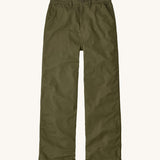Patagonia women's trousers. A wide leg style canvas trousers in basin green colour, features a button fastener and 2 side pockets. 