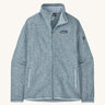 patagonia womens better sweater fleece in a light blue colour on a cream background.