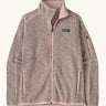 Patagonia women’s better sweater fleece jacket in pink frost. Full zip jacket with zipped arm pocket and handwarmer pockets.