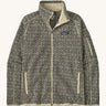 Patagonia women's better sweater jacket. A light fleece style jacket in natural colour with patterns. Features a full length zip with 2 side pockets and the logo patch stitched on the left chest. 