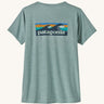 Patagonia Women's Cap Cool Daily Graphic Shirt in a Waters Thermal Blue colour on a plain background showing the back of the t-shirt
