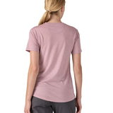 patagonia women's capilene short sleeve top worn by a woman back detail