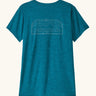 Patagonia women's capilene cool daily t-shirt with P-6 Cosmos logo in a  glacial blue - light glacial blue X-Dye material.