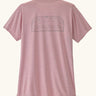 Back of the Patagonia women's capilene cool daily shirt with P-6 Cosmos logo in Fuzzy Mauve pink with Light Fuzzy Mauve X-Dye material.