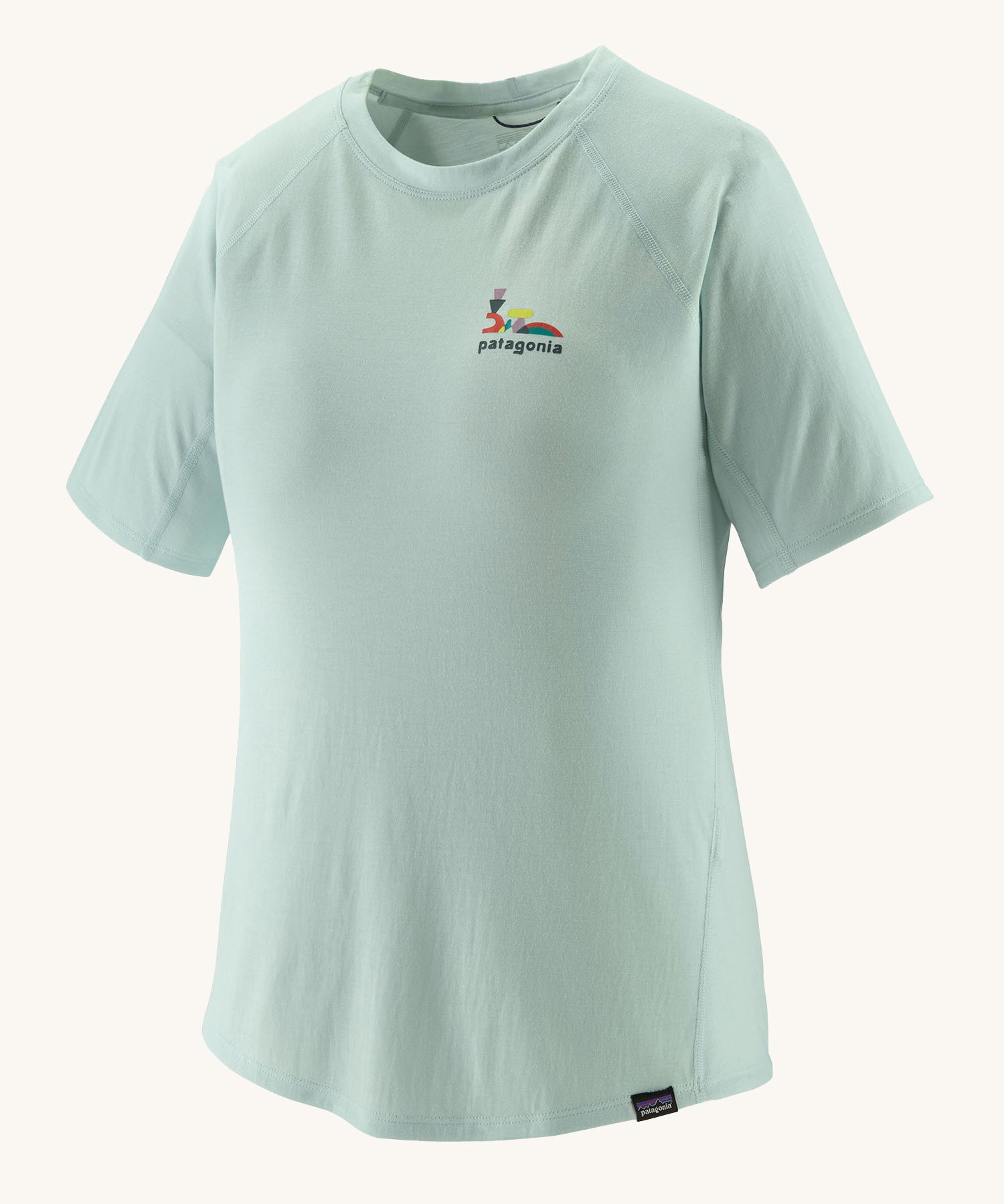 Patagonia Women's Capilene Cool Trail Graphic Shirt with a Lose It Wispy Green graphic on the left chest area.
