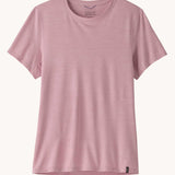 Patagonia women's capilene cool ultra t-shirt in a light violet quiet violet x-dye.