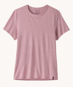 Patagonia women's capilene cool ultra t-shirt in a light violet quiet violet x-dye.