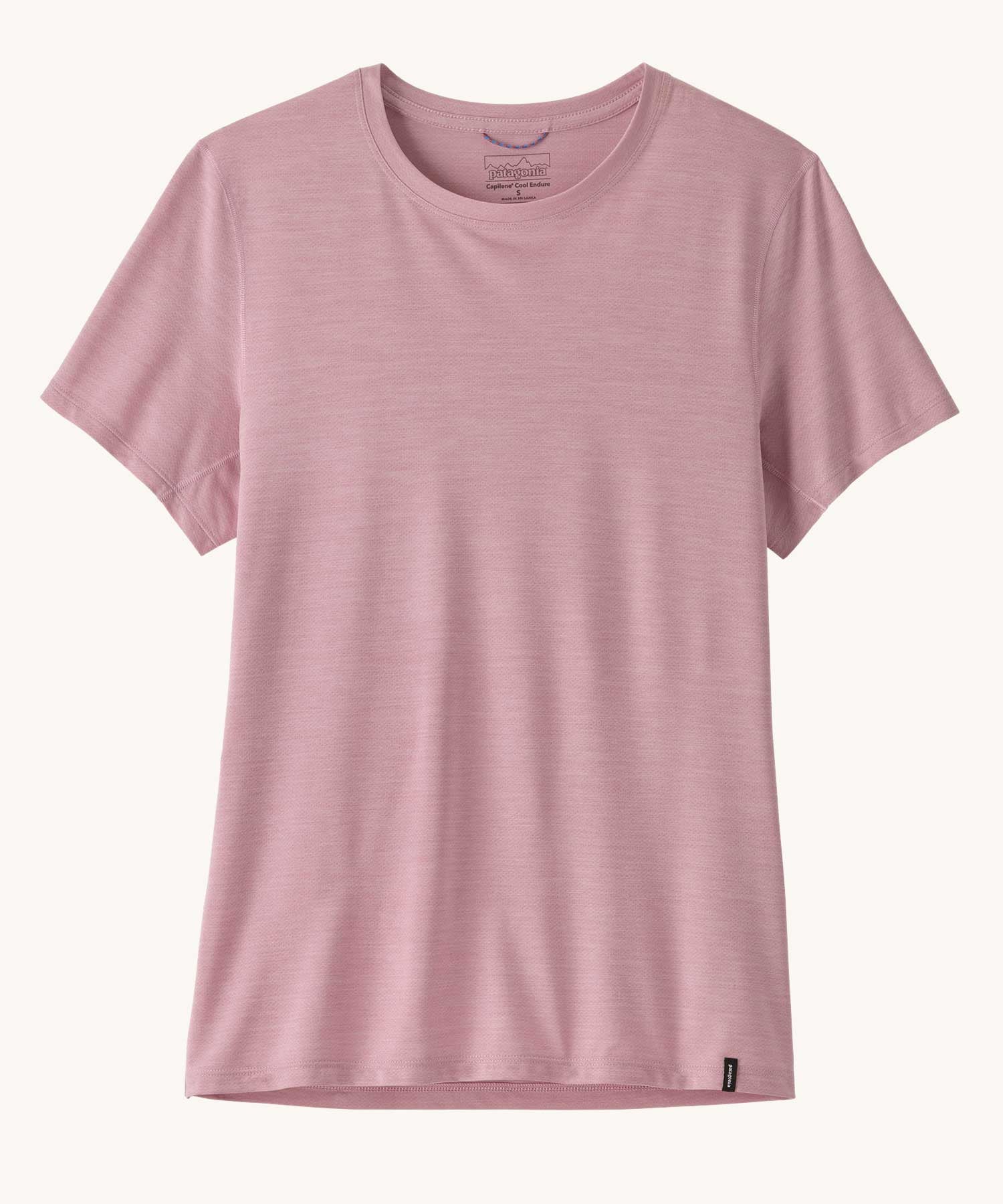 Patagonia women's capilene cool ultra t-shirt in a light violet quiet violet x-dye.
