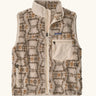 Patagonia women's classic Retro-X® fleece vest with a snowshoe hare pattern on natural. Full zip up front with zipped handwarmer pockets and zipped chest pocket.