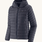 Patagonia Women's Down Sweater Hoody in a Smolder Blue colour on a plain background