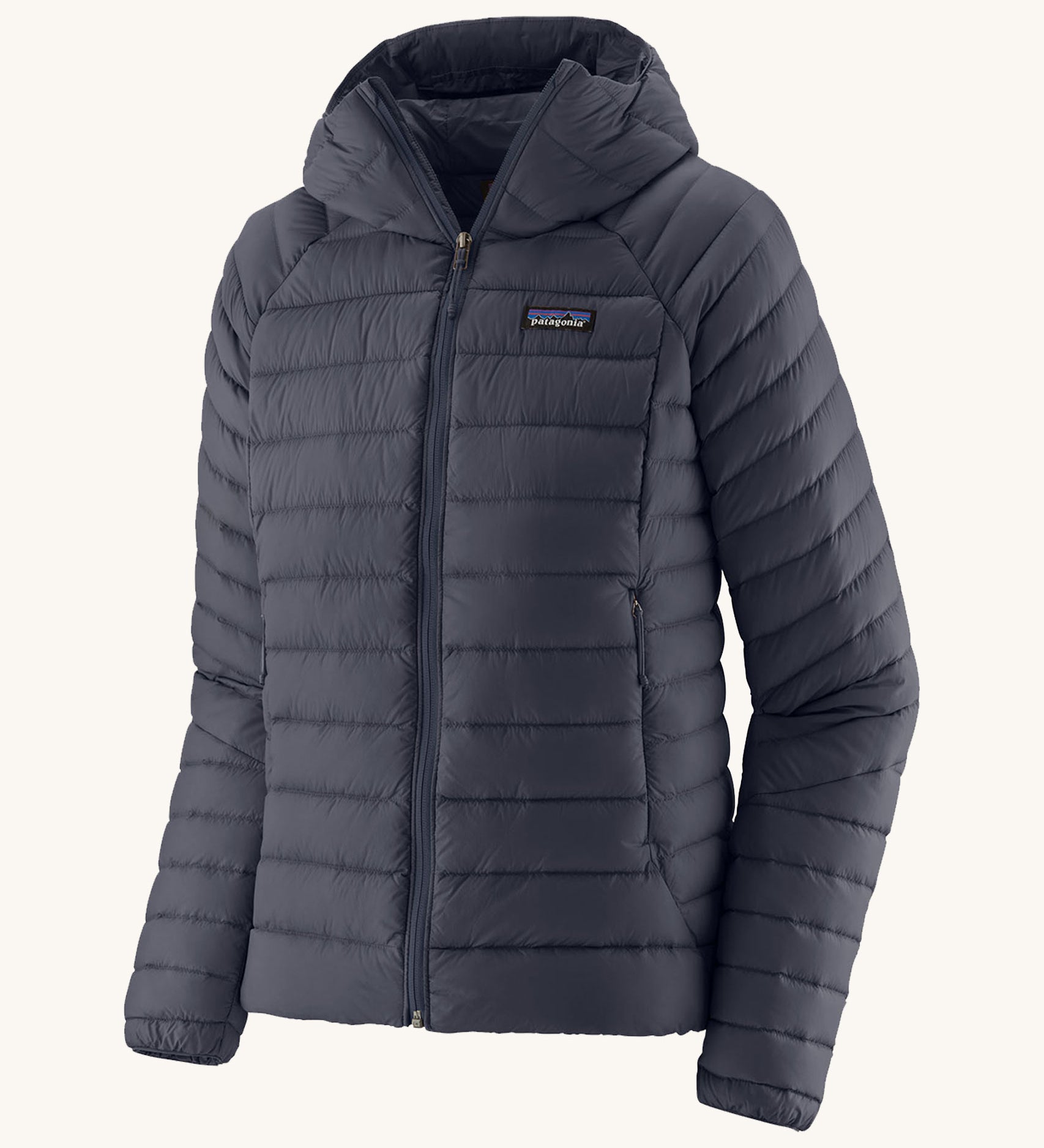 Patagonia Women's Down Sweater Hoody in a Smolder Blue colour on a plain background
