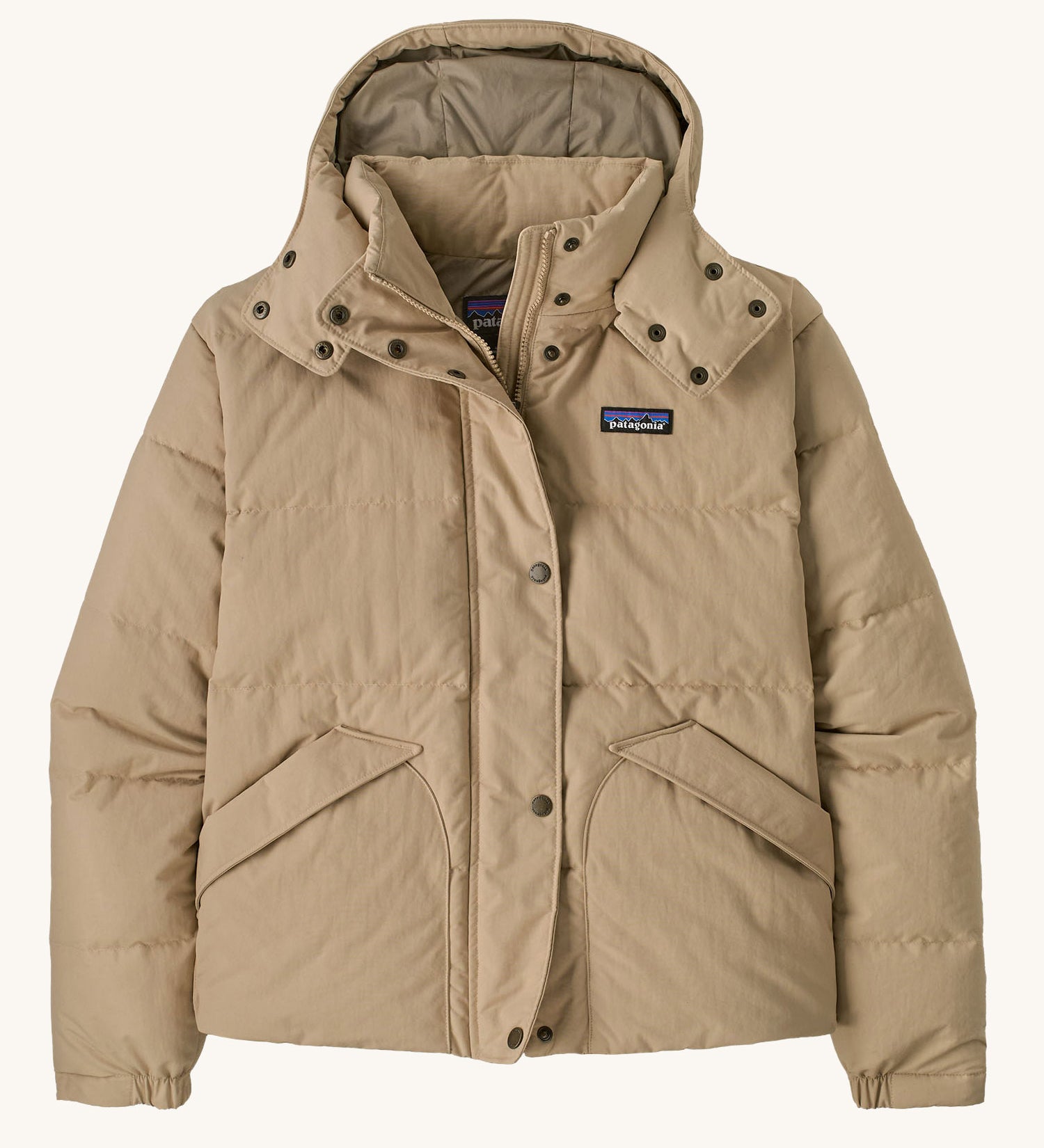 Patagonia Women's Downdrift Jacket Jacket in an Oar Tan Seabird Grey colour. We have a wide range of Patagonia adult's and children's coats and clothing at Babipur.