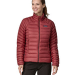 Patagonia women's down sweater jacket in oxide red colour front detail