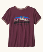 Patagonia women's fitz roy foothills ringer organic cotton tee short sleeve t-shirt in berry fig.