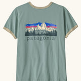 Patagonia women's fitz roy foothills ringer organic cotton tee short sleeve t-shirt in cover green.