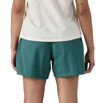 Patagonia Women’s Funhoggers™ Shorts Wetland Blue back view worn on model, falling on the upper thigh