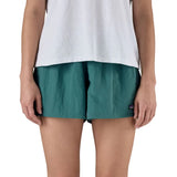 Patagonia Women’s Funhoggers™ Shorts Wetland Blue close-up showing deep teal blue cotton weave