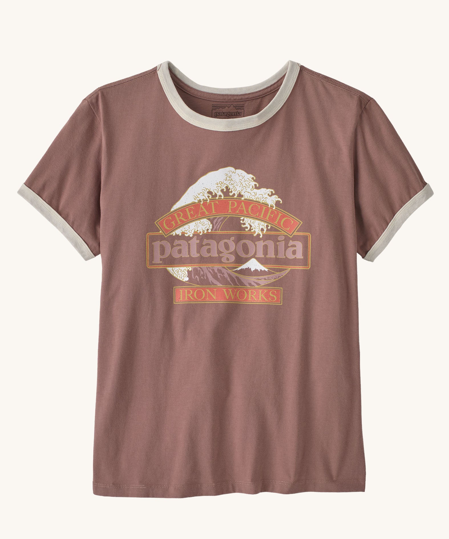 Patagonia women's great waves ringer organic cotton tee short sleeve t-shirt in moonrise taupe.