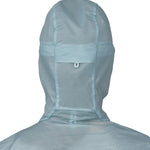 Patagonia women's houdini jacket in light blue back hood detail