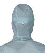 Patagonia women's houdini jacket in light blue back hood detail