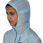 Patagonia womens houdini jacket in light blue hood detail