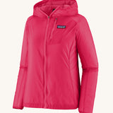 Patagonia womens houdini jacket in pink on a cream background.