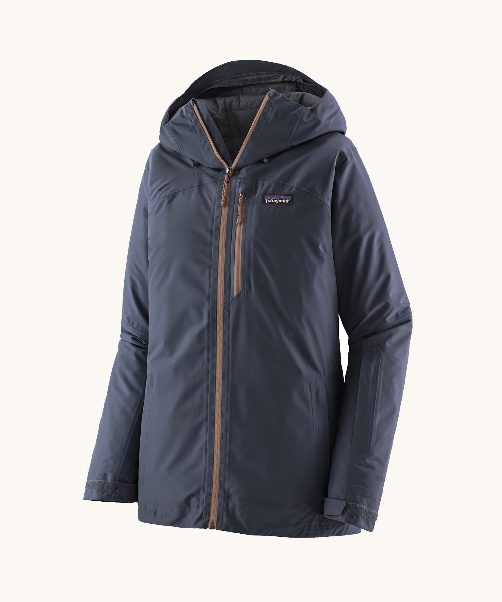 Patagonia Women's Insulated Powder Town Jacket in a Smolder Blue with Dulse Mauve colour.