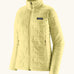 Patagonia women's lightweight nano puff insulated jacket in light vellum green with zippered handwarmer pockets.