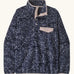 Patagonia women's lightweight synchilla fleece snap-T pullover with a saxifrage pattern in a sunken blue colour. 