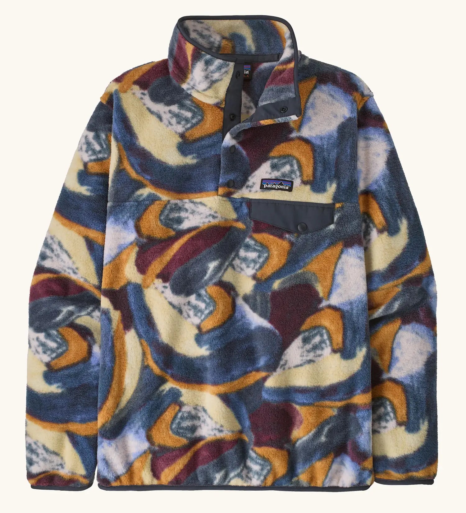 Patagonia women's lightweight synchilla snap-t pullover in a smudge pattern in smolder blue.