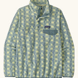 Patagonia women's lightweight synchilla fleece snap-T pullover in a sun Quilt pattern in blue sage.