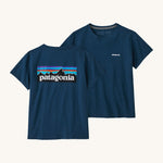 Patagonia women's dark blue short sleeve t-shirt front and back detail