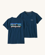 Patagonia women's dark blue short sleeve t-shirt front and back detail